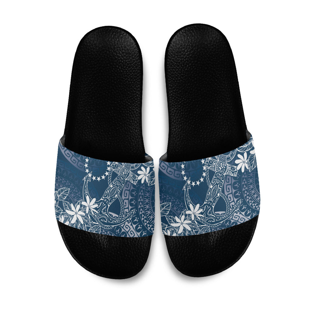 Navy Kuki Airani Tapakau Slide Sandals Tribal Anchor Mix Tiare LT7 Navy - Polynesian Pride