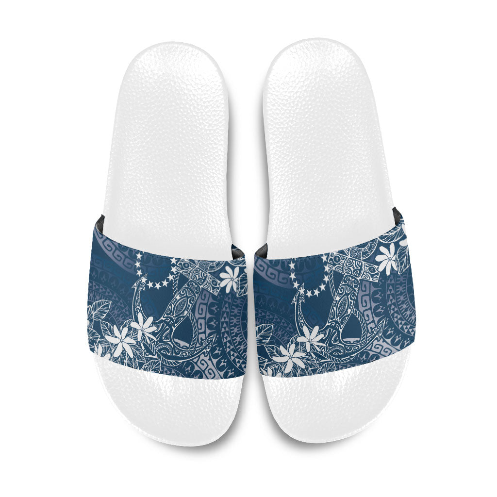 Navy Kuki Airani Tapakau Slide Sandals Tribal Anchor Mix Tiare LT7 Navy - Polynesian Pride