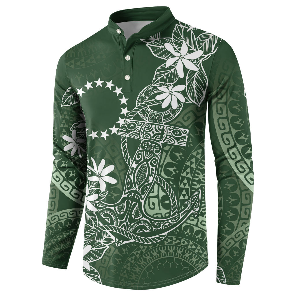 Sage Green Kuki Airani Tapakau Button Sweatshirt Tribal Anchor Mix Tiare LT7 - Polynesian Pride