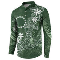 Sage Green Kuki Airani Tapakau Button Sweatshirt Tribal Anchor Mix Tiare LT7 - Polynesian Pride