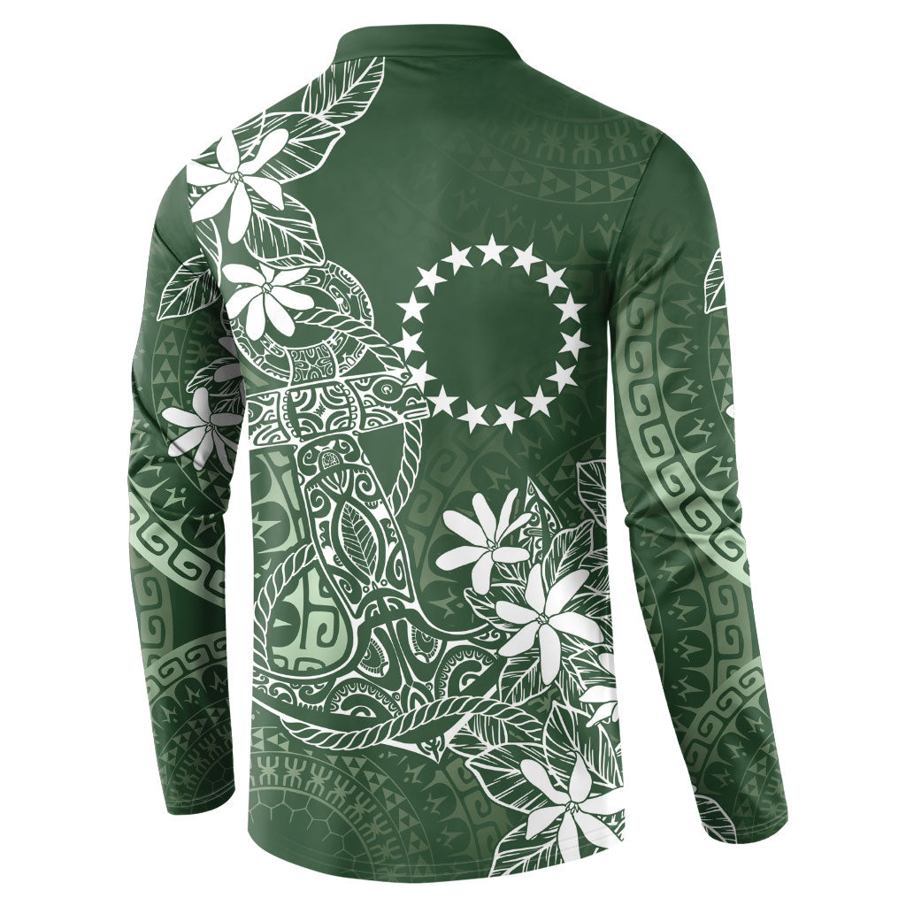 Sage Green Kuki Airani Tapakau Button Sweatshirt Tribal Anchor Mix Tiare LT7 - Polynesian Pride