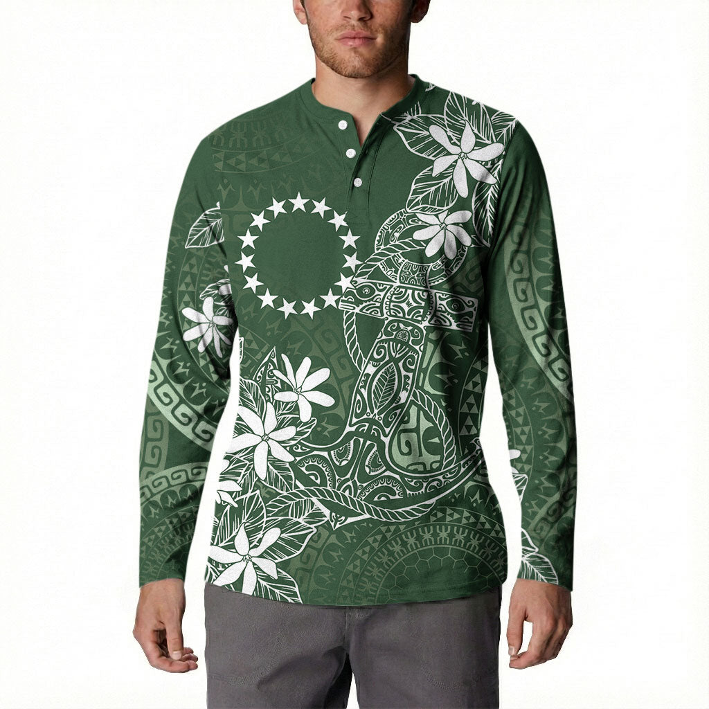 Sage Green Kuki Airani Tapakau Button Sweatshirt Tribal Anchor Mix Tiare LT7 - Polynesian Pride