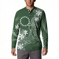 Sage Green Kuki Airani Tapakau Button Sweatshirt Tribal Anchor Mix Tiare LT7 - Polynesian Pride