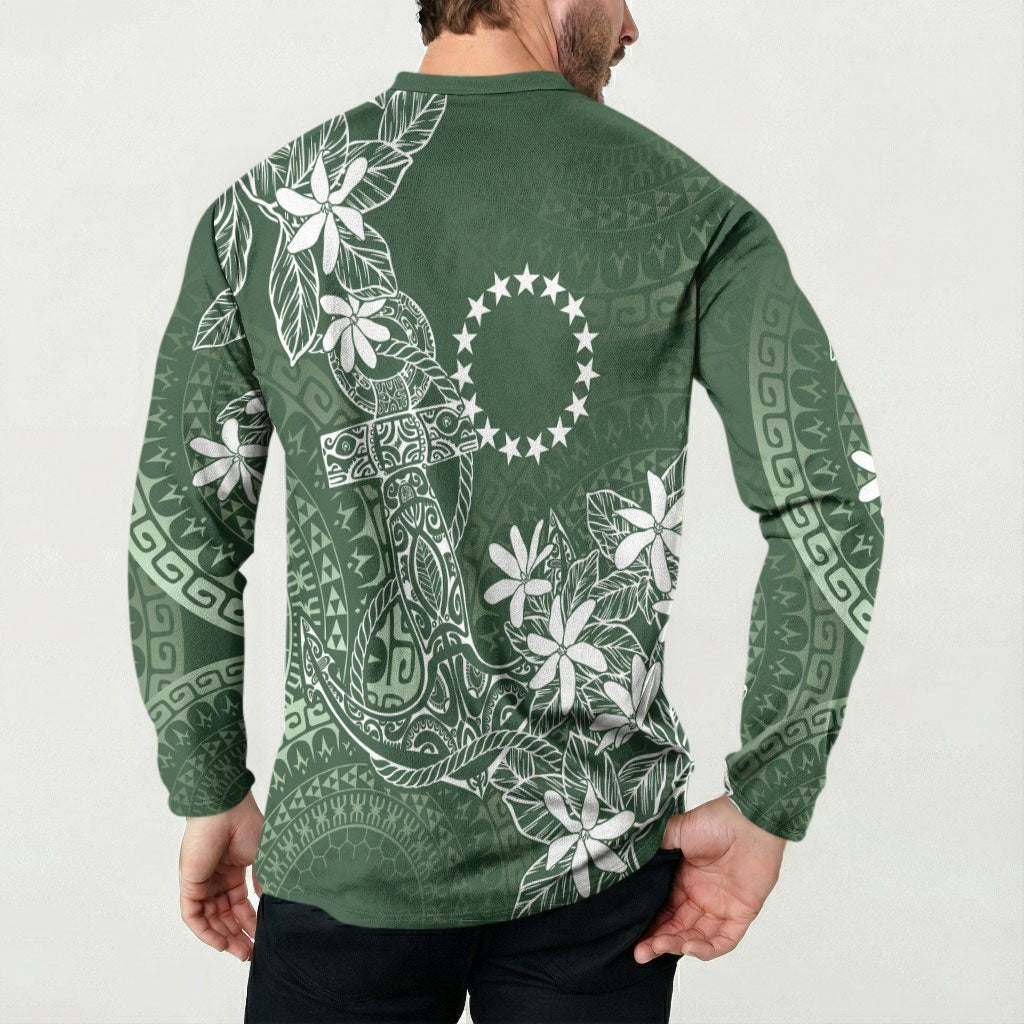 Sage Green Kuki Airani Tapakau Button Sweatshirt Tribal Anchor Mix Tiare LT7 - Polynesian Pride