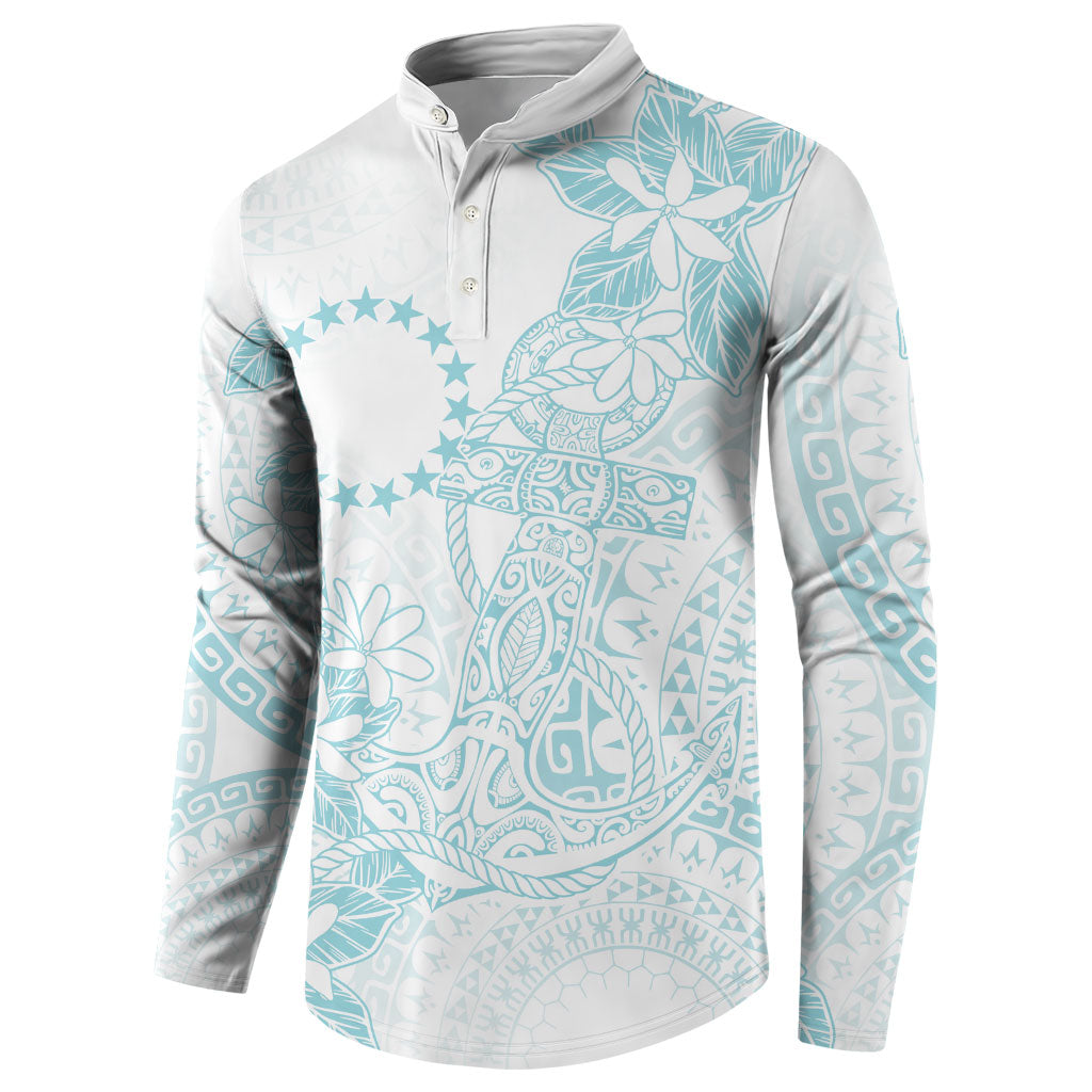 Turquoise Kuki Airani Tapakau Button Sweatshirt Tribal Anchor Mix Tiare LT7 - Polynesian Pride