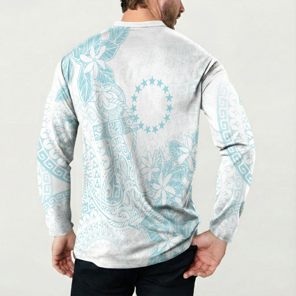 Turquoise Kuki Airani Tapakau Button Sweatshirt Tribal Anchor Mix Tiare LT7 - Polynesian Pride