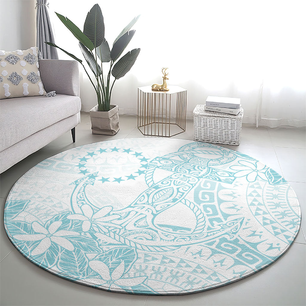 Turquoise Kuki Airani Tapakau Round Carpet Tribal Anchor Mix Tiare LT7 - Polynesian Pride