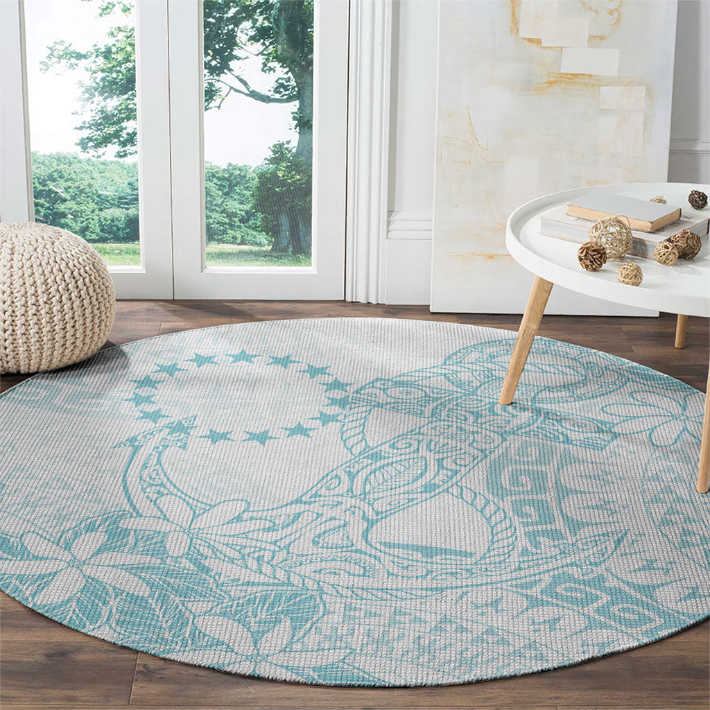 Turquoise Kuki Airani Tapakau Round Carpet Tribal Anchor Mix Tiare LT7 - Polynesian Pride