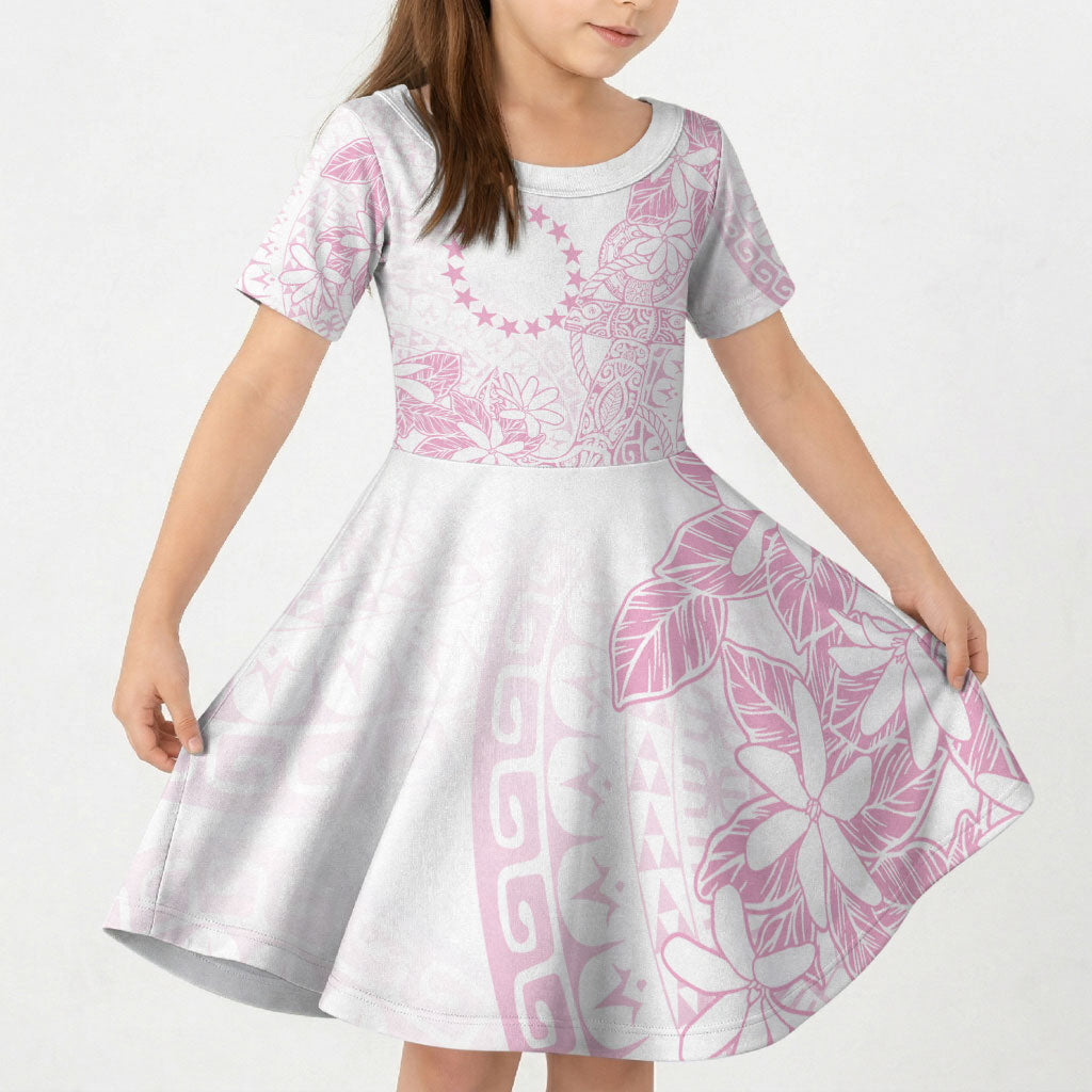 Candy Pink Kuki Airani Tapakau Kid Short Sleeve Dress Tribal Anchor Mix Tiare LT7 KID Candy Pink - Polynesian Pride