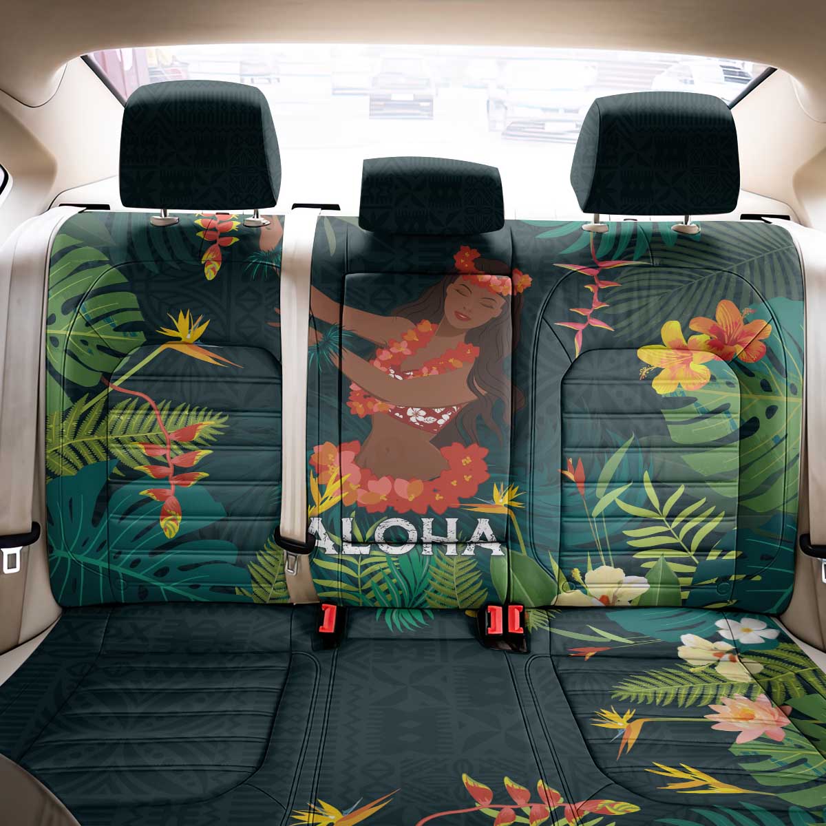 Hawaii Hula Girl Vintage Back Car Seat Cover Tropical Forest LT7 - Polynesian Pride
