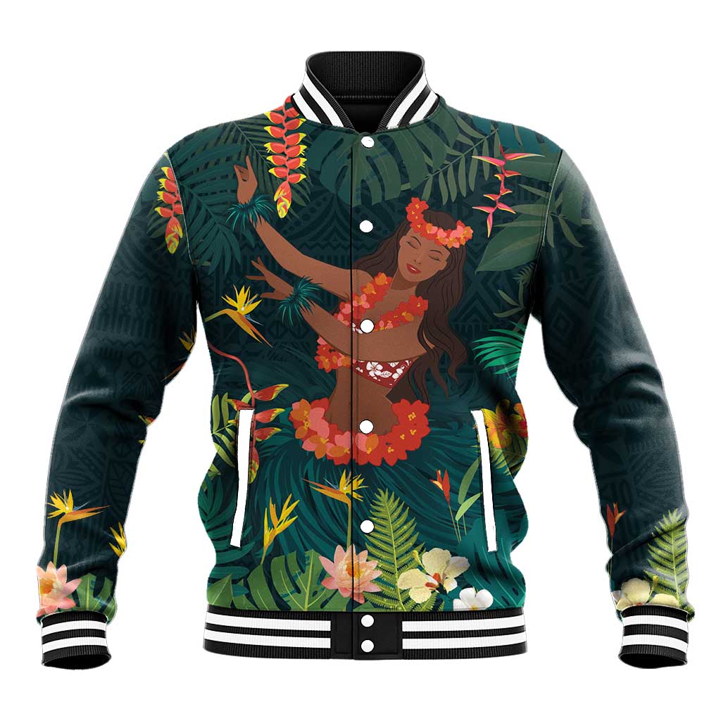 Hawaii Hula Girl Vintage Baseball Jacket Tropical Forest LT7 Unisex Colorful - Polynesian Pride