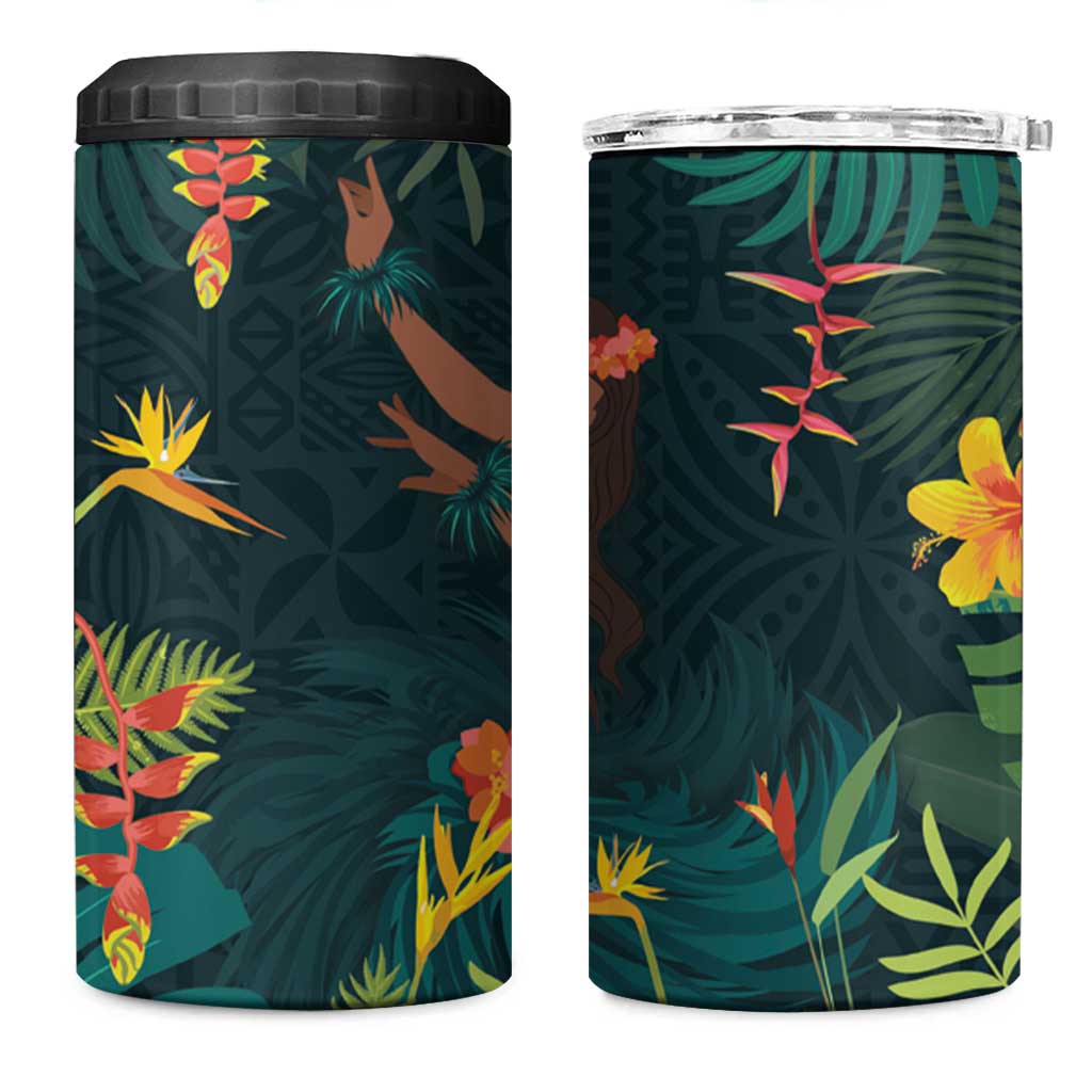 Hawaii Hula Girl Vintage 4 in 1 Can Cooler Tumbler Tropical Forest LT7 One Size: 16 oz Colorful - Polynesian Pride