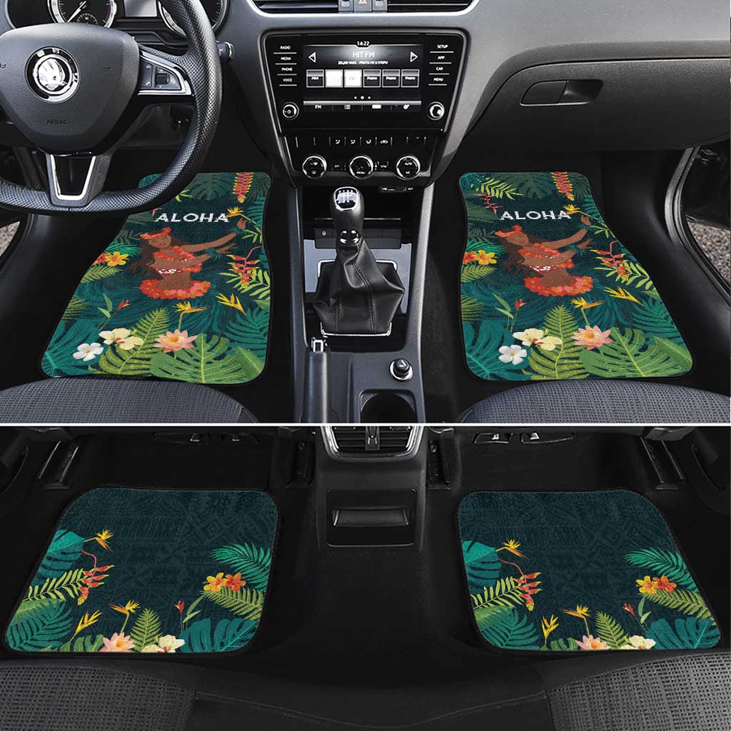Hawaii Hula Girl Vintage Car Mats Tropical Forest LT7 Set 4pcs Colorful - Polynesian Pride