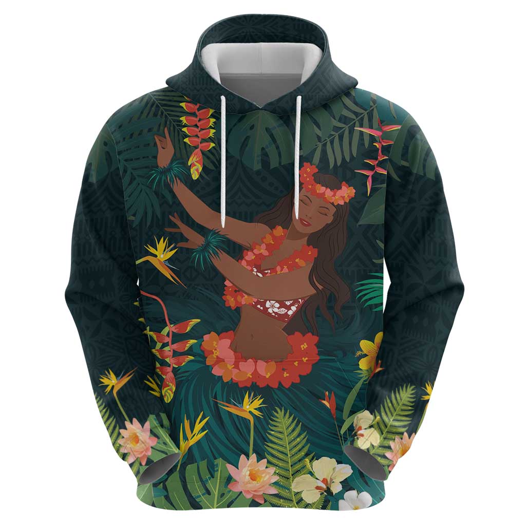 Hawaii Hula Girl Vintage Hoodie Tropical Forest LT7 - Polynesian Pride
