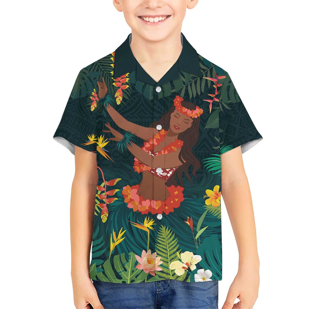 Hawaii Hula Girl Vintage Kid Hawaiian Shirt Tropical Forest LT7 Kid Colorful - Polynesian Pride