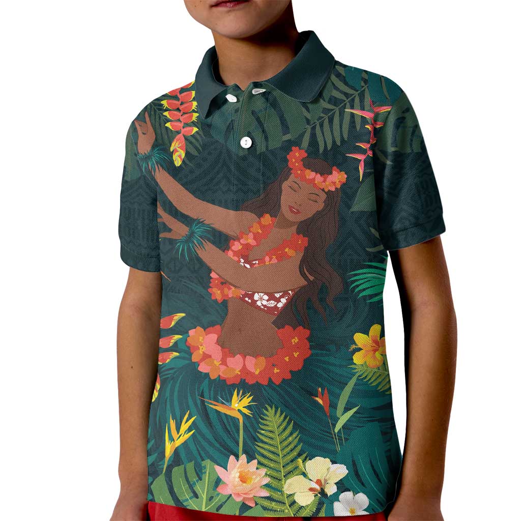 Hawaii Hula Girl Vintage Kid Polo Shirt Tropical Forest LT7 Kid Colorful - Polynesian Pride