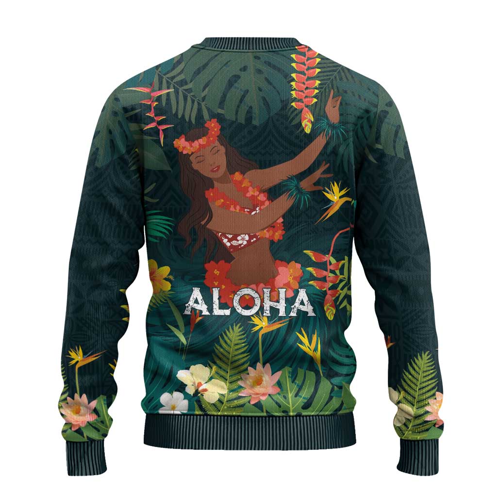 Hawaii Hula Girl Vintage Ugly Christmas Sweater Tropical Forest LT7 - Polynesian Pride