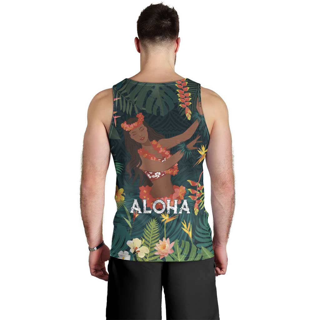 Hawaii Hula Girl Vintage Men Tank Top Tropical Forest LT7 - Polynesian Pride