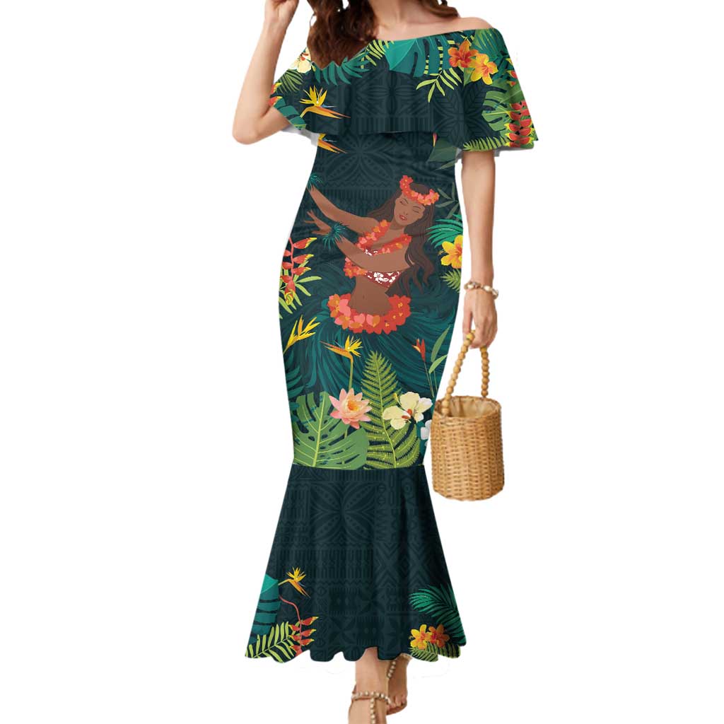 Hawaii Hula Girl Vintage Mermaid Dress Tropical Forest LT7 Women Colorful - Polynesian Pride