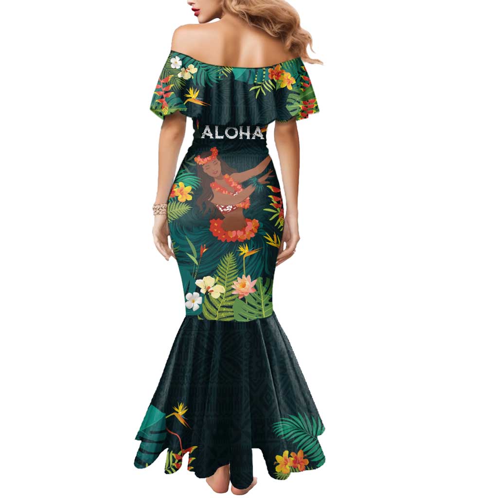 Hawaii Hula Girl Vintage Mermaid Dress Tropical Forest LT7 - Polynesian Pride