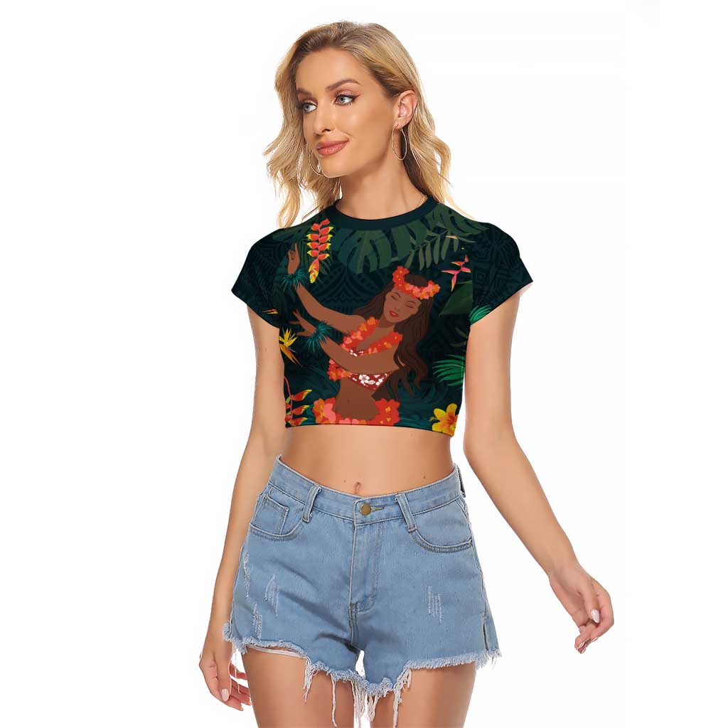 Hawaii Hula Girl Vintage Raglan Cropped T Shirt Tropical Forest LT7 Female Colorful - Polynesian Pride