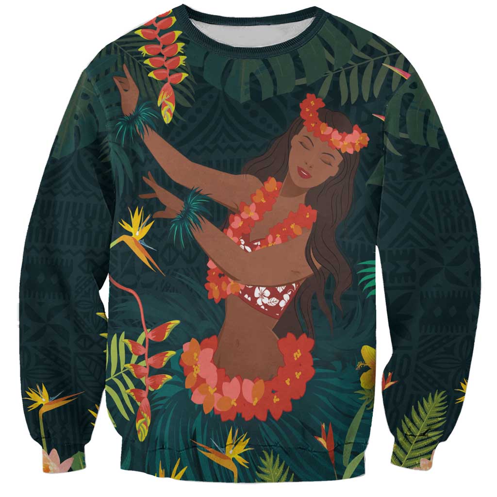 Hawaii Hula Girl Vintage Sweatshirt Tropical Forest LT7 Unisex Colorful - Polynesian Pride