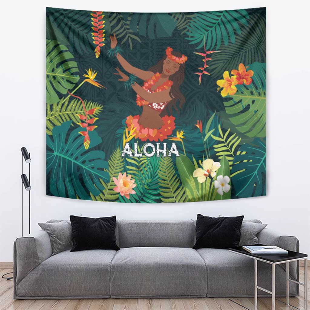 Hawaii Hula Girl Vintage Tapestry Tropical Forest LT7 Colorful - Polynesian Pride