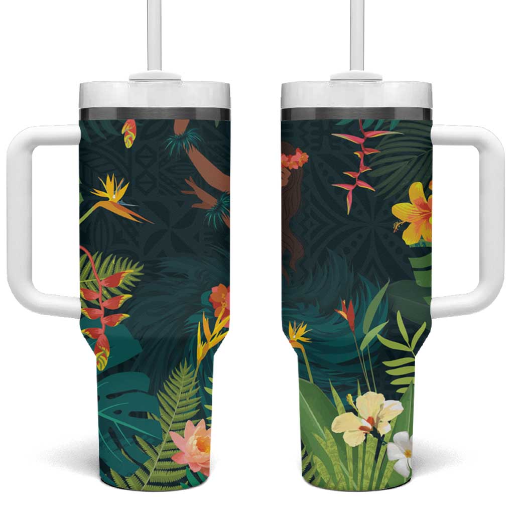 Hawaii Hula Girl Vintage Tumbler With Handle Tropical Forest LT7 One Size: 40 oz Colorful - Polynesian Pride