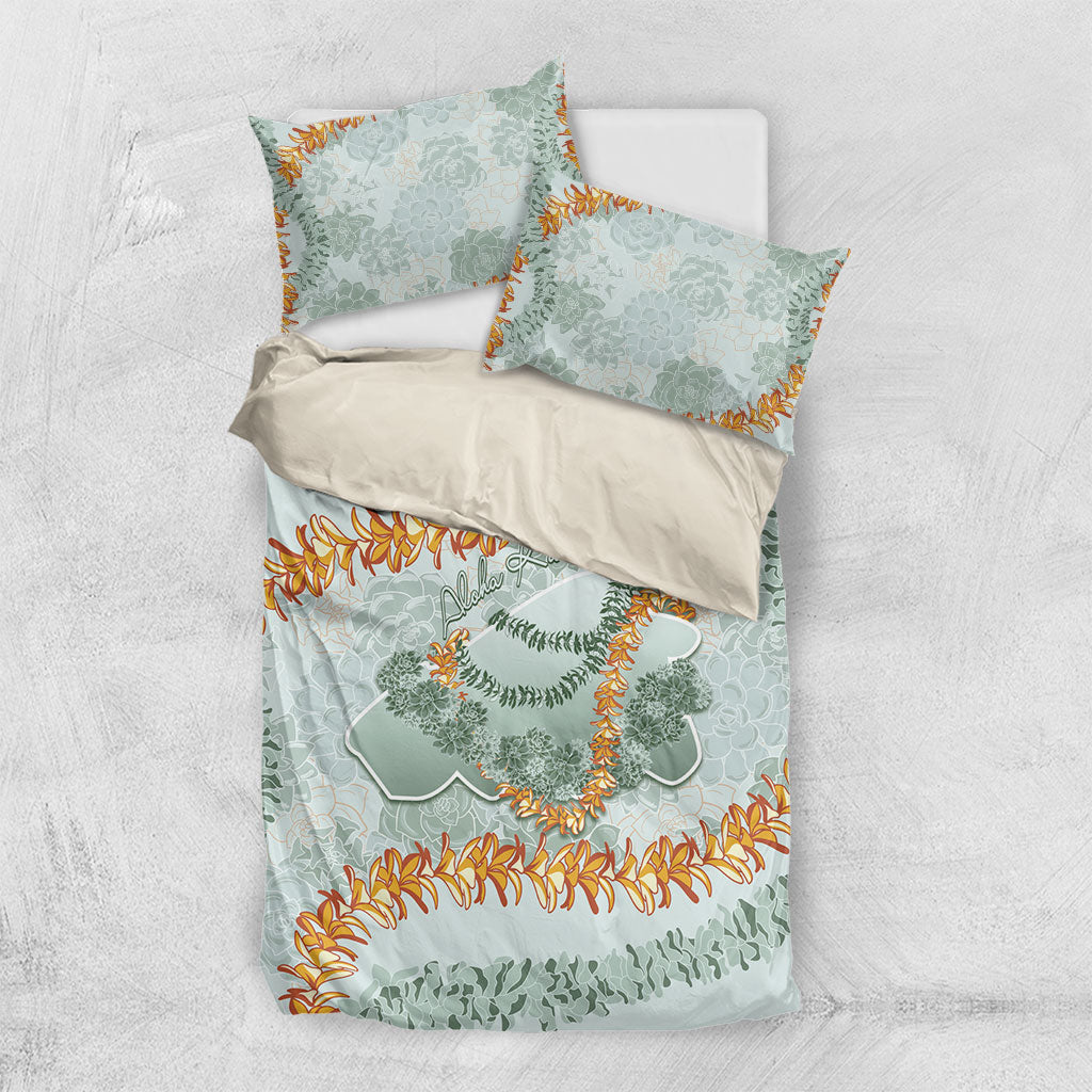 Hawaii Kaho'olawe Island Flowers Lei Bedding Set Silver Hinahina Kū Kahakai LT7 US Twin 172cm x 218cm Silver - Polynesian Pride