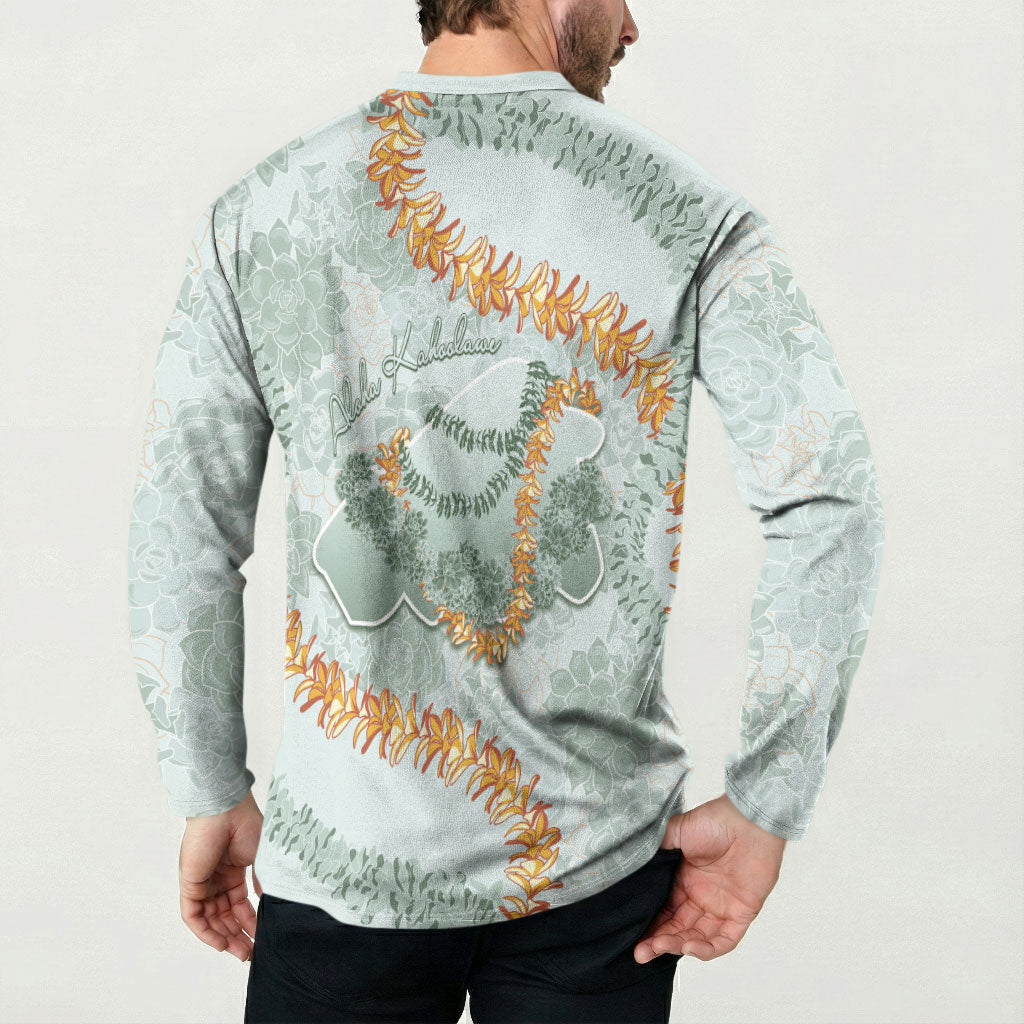 Hawaii Kaho'olawe Island Flowers Lei Button Sweatshirt Silver Hinahina Kū Kahakai LT7 - Polynesian Pride