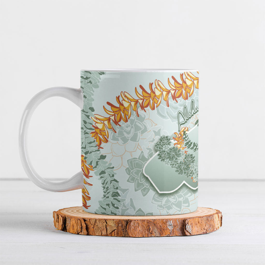 Hawaii Kaho'olawe Island Flowers Lei Ceramic Mug Silver Hinahina Kū Kahakai LT7 Silver - Polynesian Pride