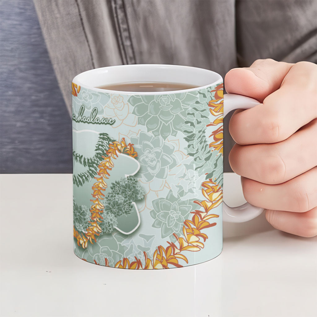 Hawaii Kaho'olawe Island Flowers Lei Ceramic Mug Silver Hinahina Kū Kahakai LT7 - Polynesian Pride