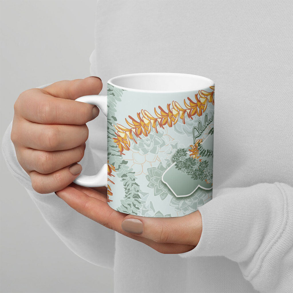 Hawaii Kaho'olawe Island Flowers Lei Ceramic Mug Silver Hinahina Kū Kahakai LT7 - Polynesian Pride