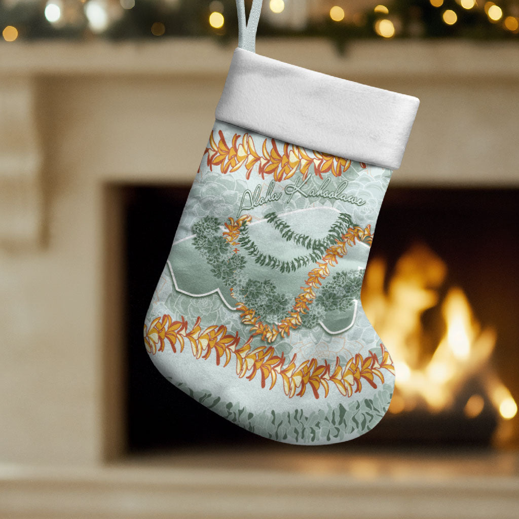 Hawaii Kaho'olawe Island Flowers Lei Christmas Stocking Silver Hinahina Kū Kahakai LT7 Set of 2 Silver - Polynesian Pride
