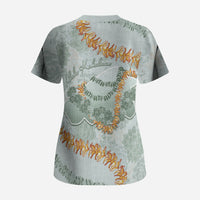 Hawaii Kaho'olawe Island Flowers Lei Scrub Top Silver Hinahina Kū Kahakai LT7 - Polynesian Pride