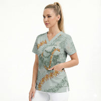 Hawaii Kaho'olawe Island Flowers Lei Scrub Top Silver Hinahina Kū Kahakai LT7 - Polynesian Pride