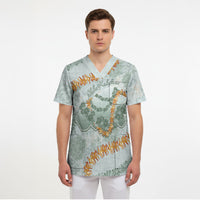 Hawaii Kaho'olawe Island Flowers Lei Scrub Top Silver Hinahina Kū Kahakai LT7 - Polynesian Pride
