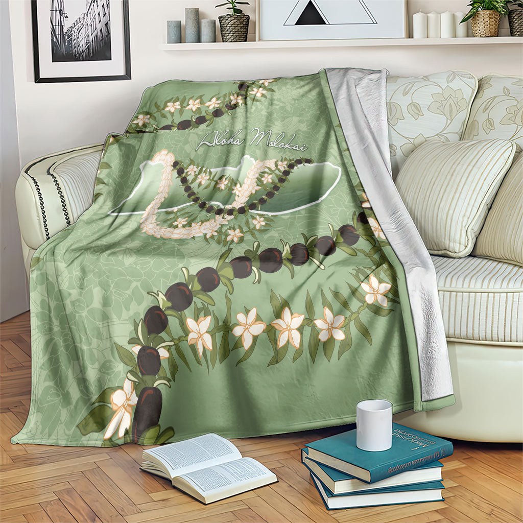 Hawaii Molokai Island Flowers Lei Blanket Kukui Nut Mossy Green LT7 Moss Green - Polynesian Pride