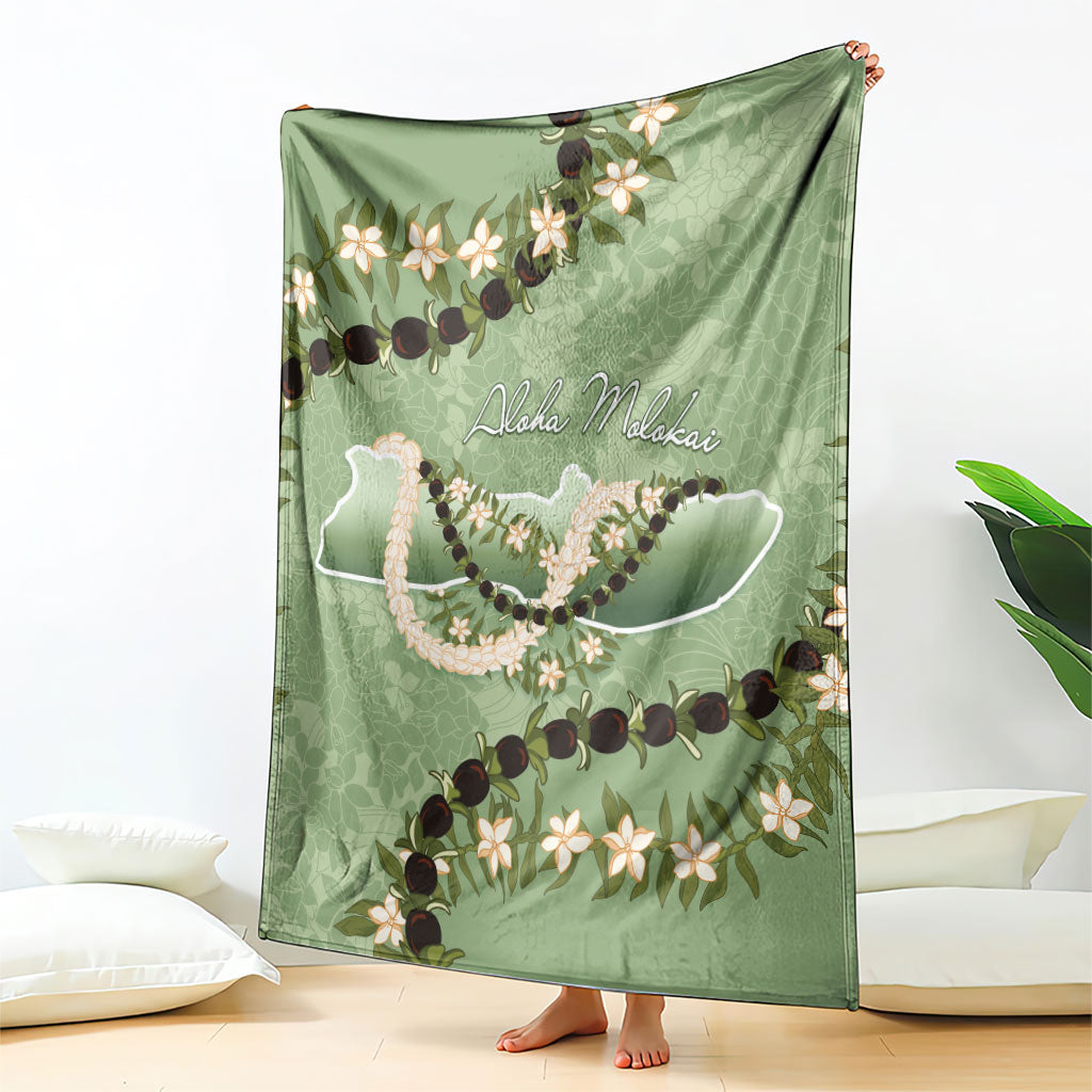 Hawaii Molokai Island Flowers Lei Blanket Kukui Nut Mossy Green LT7 - Polynesian Pride