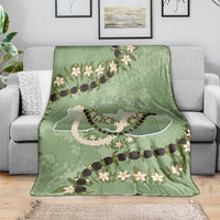 Hawaii Molokai Island Flowers Lei Blanket Kukui Nut Mossy Green LT7 - Polynesian Pride