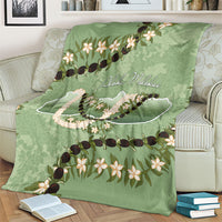Hawaii Molokai Island Flowers Lei Blanket Kukui Nut Mossy Green LT7 - Polynesian Pride