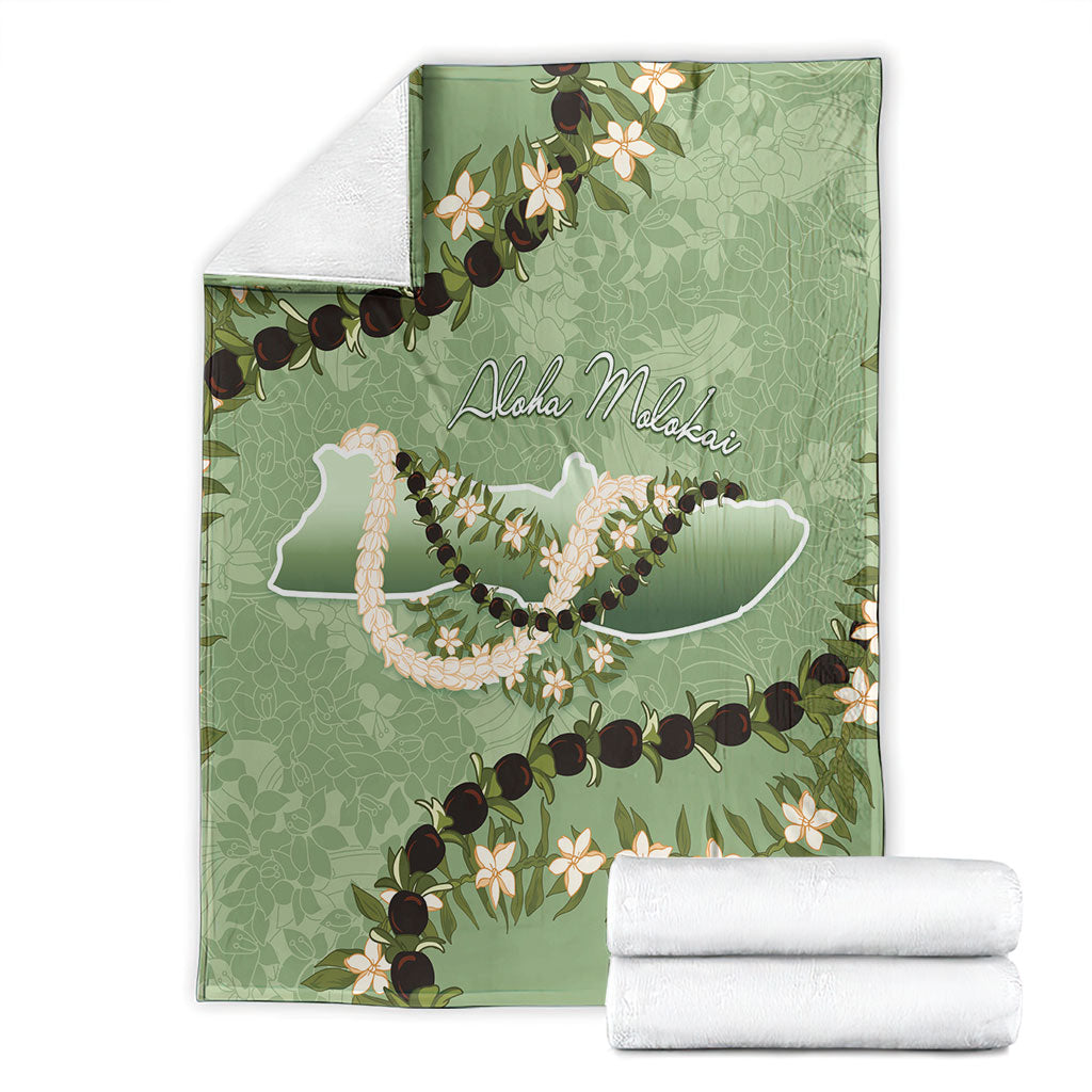 Hawaii Molokai Island Flowers Lei Blanket Kukui Nut Mossy Green LT7 - Polynesian Pride
