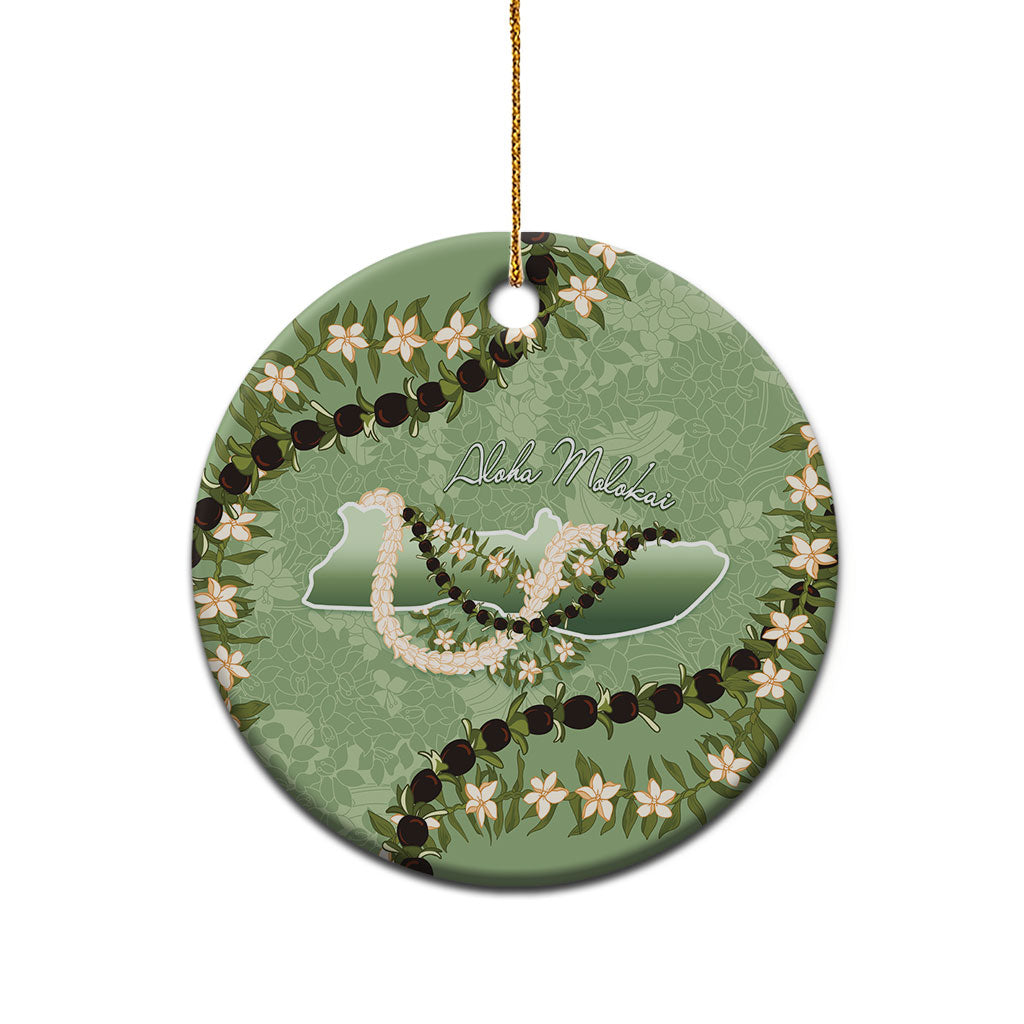Hawaii Molokai Island Flowers Lei Ceramic Ornament Kukui Nut Mossy Green