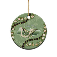 Hawaii Molokai Island Flowers Lei Ceramic Ornament Kukui Nut Mossy Green