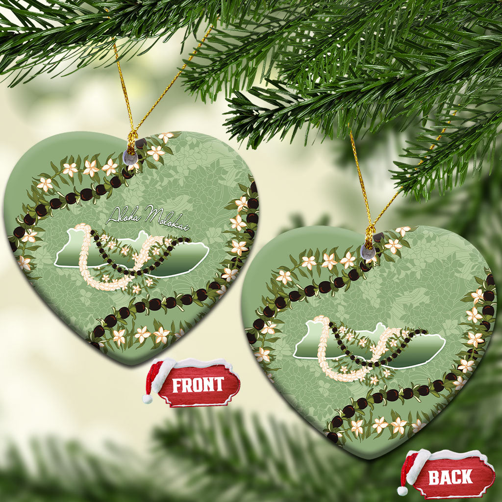 Hawaii Molokai Island Flowers Lei Ceramic Ornament Kukui Nut Mossy Green