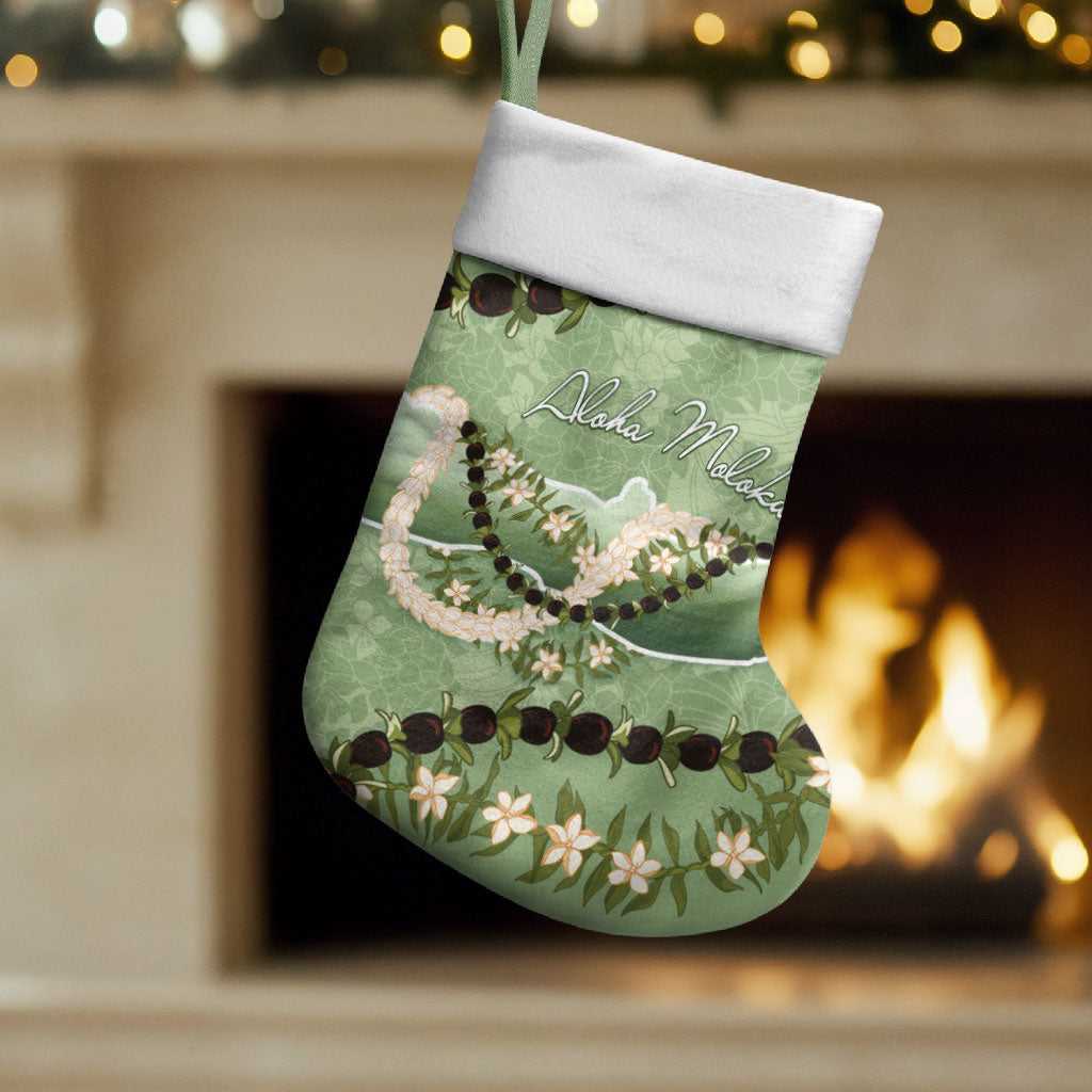 Hawaii Molokai Island Flowers Lei Christmas Stocking Kukui Nut Mossy Green LT7 Set of 2 Moss Green - Polynesian Pride