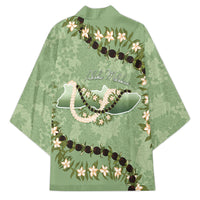 Hawaii Molokai Island Flowers Lei Kimono Kukui Nut Mossy Green LT7 - Polynesian Pride