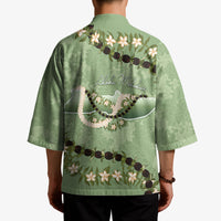 Hawaii Molokai Island Flowers Lei Kimono Kukui Nut Mossy Green LT7 - Polynesian Pride