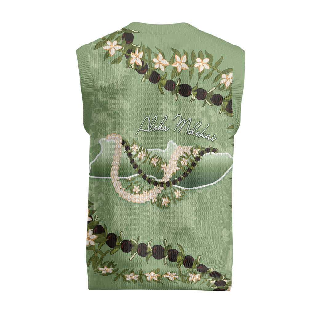 Hawaii Molokai Island Flowers Lei Christmas Knitted V-Neck Vest Kukui Nut Mossy Green LT7 - Polynesian Pride