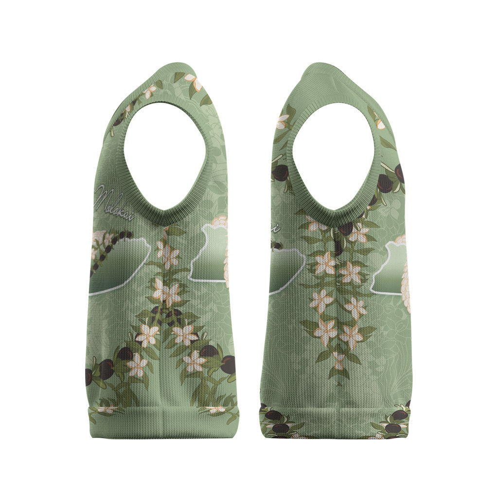 Hawaii Molokai Island Flowers Lei Christmas Knitted V-Neck Vest Kukui Nut Mossy Green LT7 - Polynesian Pride